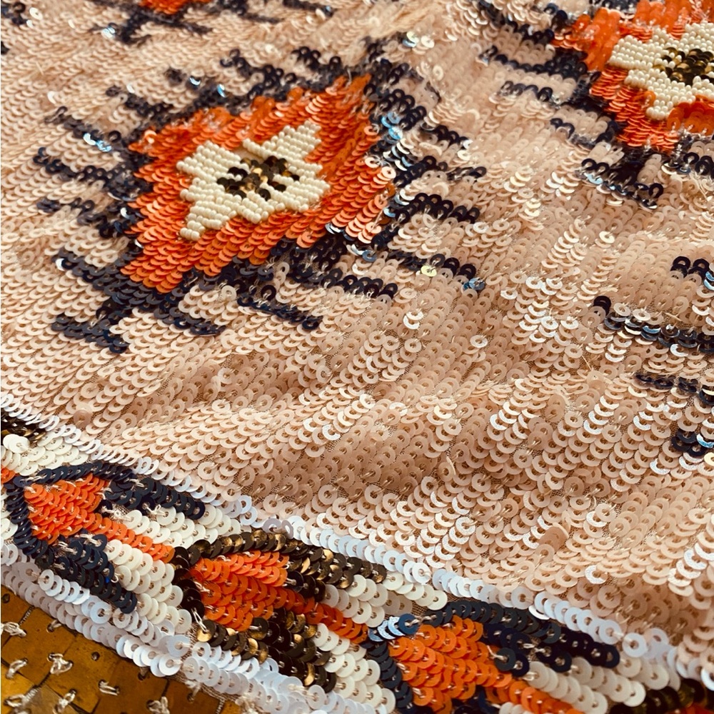 ZARA Beaded Sequin Mini Skirt Size Small Tribal Aztec Embellished Festival Boho - Picture 8 of 9